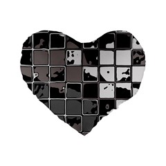 Black And White Checkered Grunge Pattern Standard 16  Premium Heart Shape Cushions by SpinnyChairDesigns