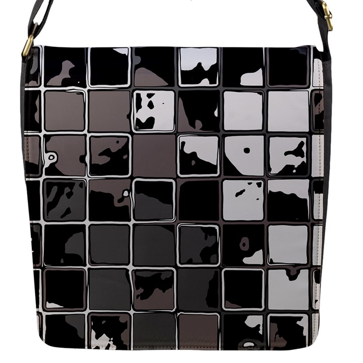 Black and White Checkered Grunge Pattern Flap Closure Messenger Bag (S)