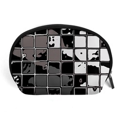 Black And White Checkered Grunge Pattern Accessory Pouch (large) by SpinnyChairDesigns