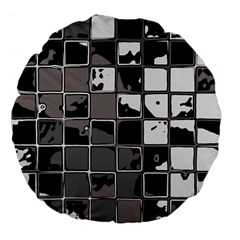 Black And White Checkered Grunge Pattern Large 18  Premium Flano Round Cushions by SpinnyChairDesigns