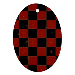 Red And Black Checkered Grunge  Ornament (oval) by SpinnyChairDesigns