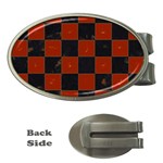 Red and Black Checkered Grunge  Money Clips (Oval)  Front