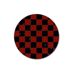 Red And Black Checkered Grunge  Rubber Coaster (round)  by SpinnyChairDesigns