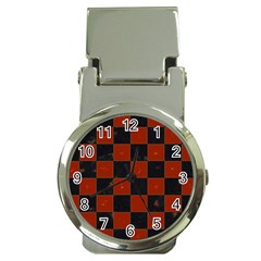 Red And Black Checkered Grunge  Money Clip Watches by SpinnyChairDesigns