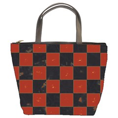 Red And Black Checkered Grunge  Bucket Bag by SpinnyChairDesigns