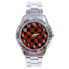 Red And Black Checkered Grunge  Stainless Steel Analogue Watch by SpinnyChairDesigns