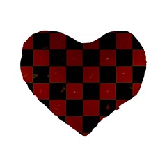 Red And Black Checkered Grunge  Standard 16  Premium Heart Shape Cushions by SpinnyChairDesigns