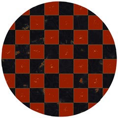 Red And Black Checkered Grunge  Wooden Puzzle Round by SpinnyChairDesigns