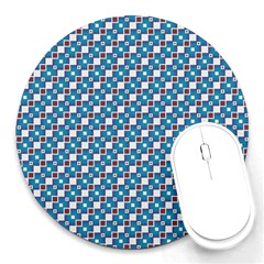 Country Blue Checks Pattern Round Mousepads by SpinnyChairDesigns