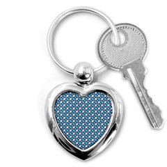 Country Blue Checks Pattern Key Chain (heart)