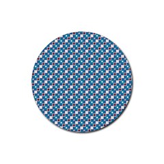 Country Blue Checks Pattern Rubber Coaster (round)  by SpinnyChairDesigns