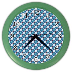 Country Blue Checks Pattern Color Wall Clock by SpinnyChairDesigns