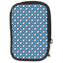 Country Blue Checks Pattern Compact Camera Leather Case by SpinnyChairDesigns