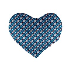 Country Blue Checks Pattern Standard 16  Premium Heart Shape Cushions by SpinnyChairDesigns