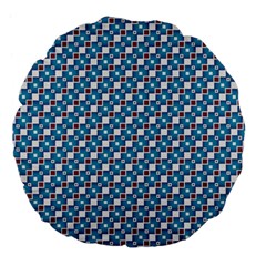 Country Blue Checks Pattern Large 18  Premium Flano Round Cushions by SpinnyChairDesigns