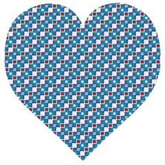 Country Blue Checks Pattern Wooden Puzzle Heart by SpinnyChairDesigns