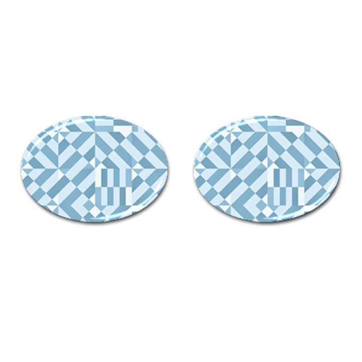 Truchet Tiles Blue White Cufflinks (Oval)