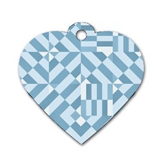 Truchet Tiles Blue White Dog Tag Heart (One Side)