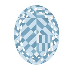 Truchet Tiles Blue White Ornament (Oval Filigree)