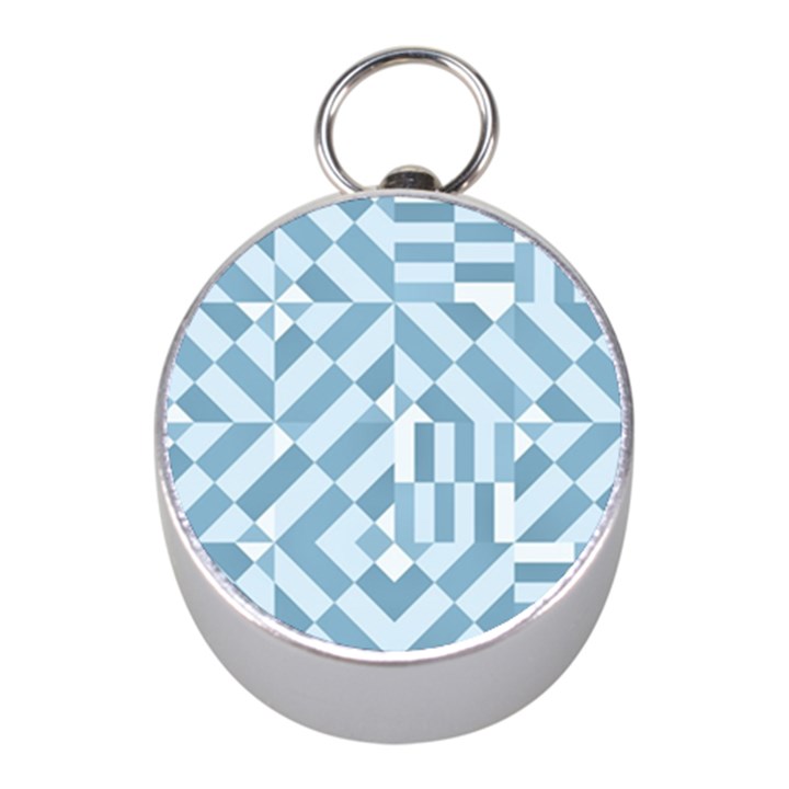 Truchet Tiles Blue White Mini Silver Compasses