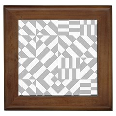 Truchet Tiles Grey White Pattern Framed Tile by SpinnyChairDesigns