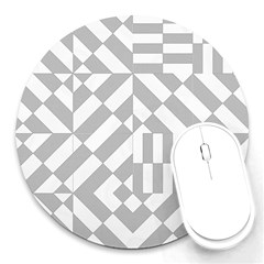 Truchet Tiles Grey White Pattern Round Mousepads by SpinnyChairDesigns