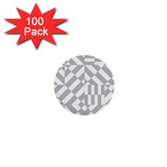 Truchet Tiles Grey White Pattern 1  Mini Buttons (100 Pack)  by SpinnyChairDesigns