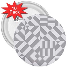 Truchet Tiles Grey White Pattern 3  Buttons (10 Pack)  by SpinnyChairDesigns