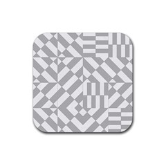 Truchet Tiles Grey White Pattern Rubber Coaster (square)  by SpinnyChairDesigns