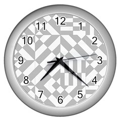 Truchet Tiles Grey White Pattern Wall Clock (silver) by SpinnyChairDesigns