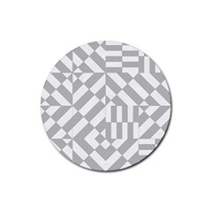 Truchet Tiles Grey White Pattern Rubber Coaster (round)  by SpinnyChairDesigns