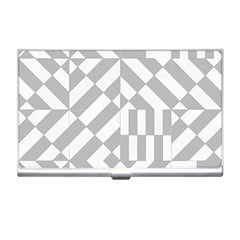 Truchet Tiles Grey White Pattern Business Card Holder by SpinnyChairDesigns