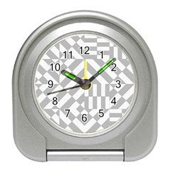 Truchet Tiles Grey White Pattern Travel Alarm Clock by SpinnyChairDesigns