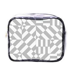 Truchet Tiles Grey White Pattern Mini Toiletries Bag (one Side) by SpinnyChairDesigns