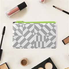 Truchet Tiles Grey White Pattern Cosmetic Bag (xs) by SpinnyChairDesigns