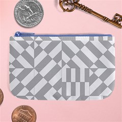 Truchet Tiles Grey White Pattern Large Coin Purse by SpinnyChairDesigns