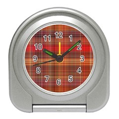 Madras Plaid Fall Colors Travel Alarm Clock by SpinnyChairDesigns