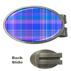 Madras Plaid Blue Purple Money Clips (oval)  by SpinnyChairDesigns