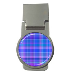 Madras Plaid Blue Purple Money Clips (round)  by SpinnyChairDesigns