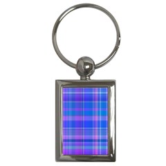 Madras Plaid Blue Purple Key Chain (rectangle) by SpinnyChairDesigns