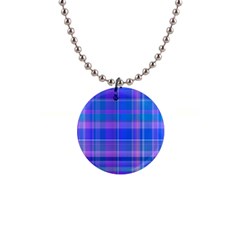 Madras Plaid Blue Purple 1  Button Necklace