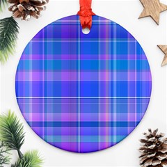 Madras Plaid Blue Purple Round Ornament (two Sides) by SpinnyChairDesigns