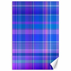 Madras Plaid Blue Purple Canvas 12  X 18  by SpinnyChairDesigns