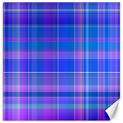 Madras Plaid Blue Purple Canvas 20  X 20  by SpinnyChairDesigns