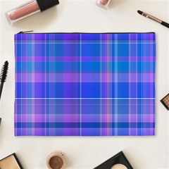 Madras Plaid Blue Purple Cosmetic Bag (xl) by SpinnyChairDesigns