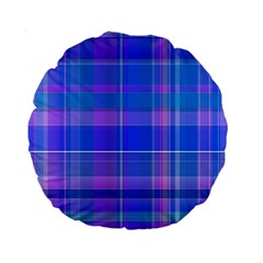 Madras Plaid Blue Purple Standard 15  Premium Round Cushions by SpinnyChairDesigns