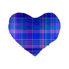 Madras Plaid Blue Purple Standard 16  Premium Heart Shape Cushions