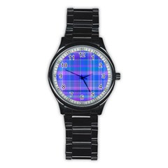 Madras Plaid Blue Purple Stainless Steel Round Watch by SpinnyChairDesigns