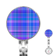 Madras Plaid Blue Purple Stainless Steel Nurses Watch by SpinnyChairDesigns