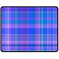 Madras Plaid Blue Purple Double Sided Fleece Blanket (medium)  by SpinnyChairDesigns